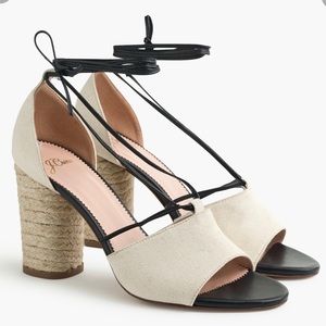 Jcrew Stella heels in canvas with leather tie straps